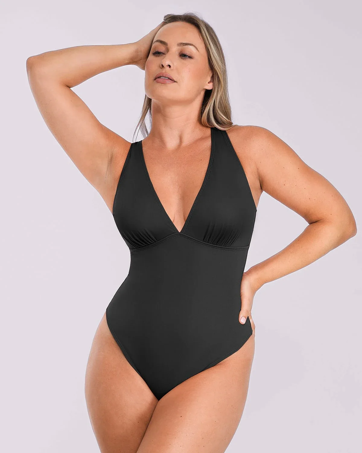 Bare Essentials™ AirSlim® Deep V-Neck Cross Back Thong Bodysuit - Image 13