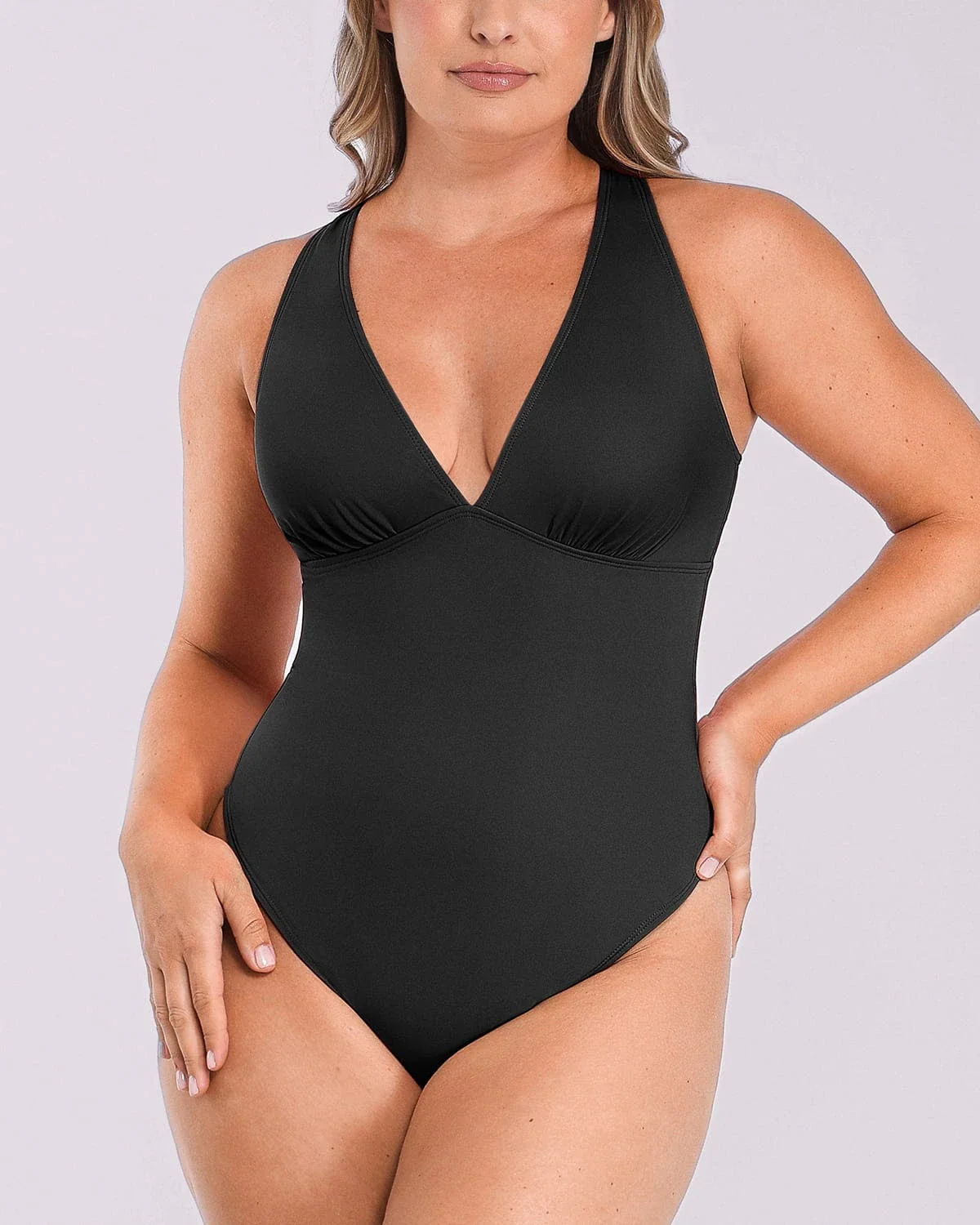 Bare Essentials™ AirSlim® Deep V-Neck Cross Back Thong Bodysuit - Image 15